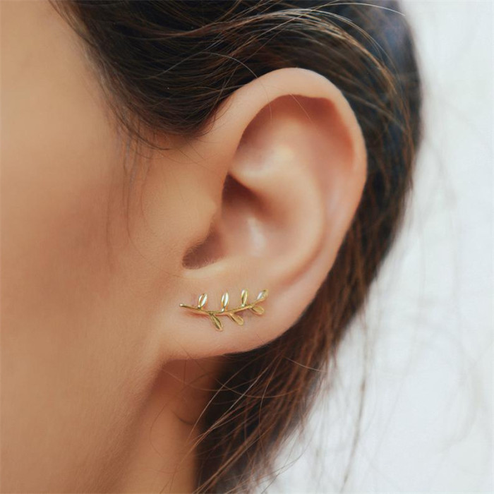 S925 Sterling Silver Leaf Earrings INS Style Personality Versatile Student Stud Earrings Creative Forest Style Leaf Earrings