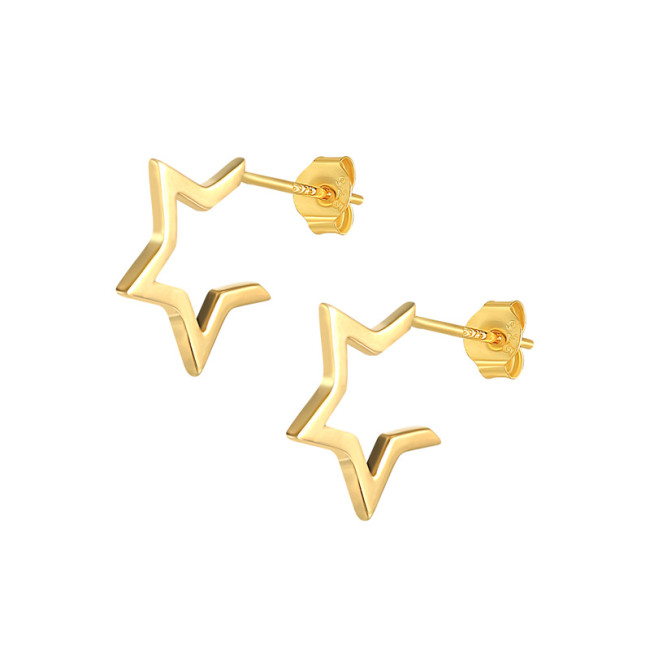 S925 Sterling Silver Personality Open Five-Pointed Star Earrings AliExpress Hot-Selling Trendy Ins Style Simple Women's Earrings Jewelry