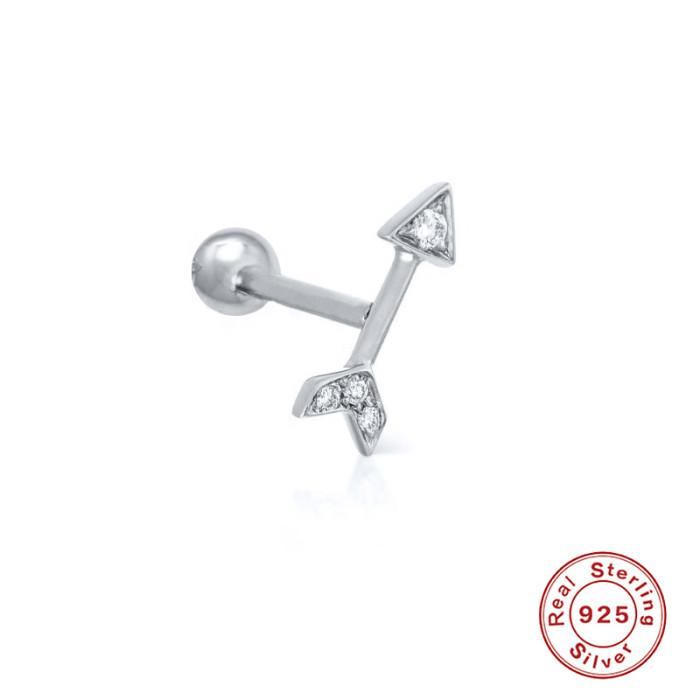 S925 Sterling Silver Single Arrowhead Diamond-Studded Piercing Earrings European and American Fashion Trend Ins Threaded Piercing Stud Earrings