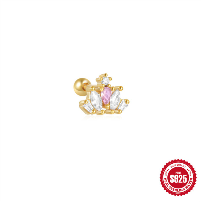 S925 Sterling Silver Pink Diamond Butterfly Ear Bone Stud Niche Hollow Design Versatile Personality Piercing Twist Ball Ear Bone Stud Earrings
