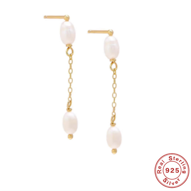 European and American Cross-Border Hot-Selling S925 Sterling Silver Tassel Chain Pearl Earrings Women's Classic Earrings Studs