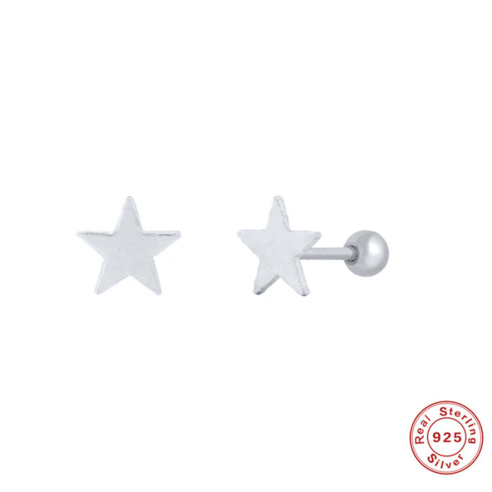 S925 Sterling Silver Simple Smooth Five-Pointed Star Threaded Piercing Single Earring Cross-Border Trendy Personality Minimalist Style Earrings