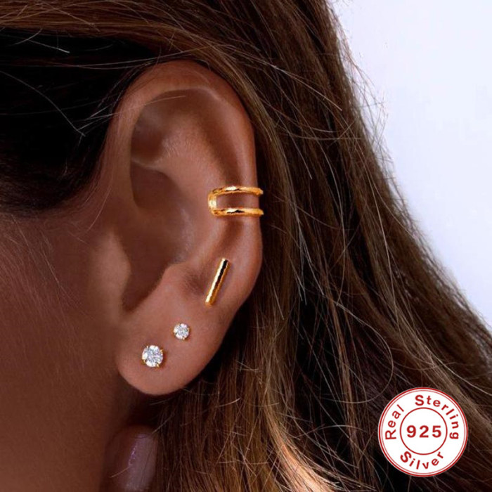 S925 Sterling Silver Straight Bar Smooth Stud Piercing Earrings European and American INS Minimalist Creative Ear Bone Stud Soft Bone Earrings