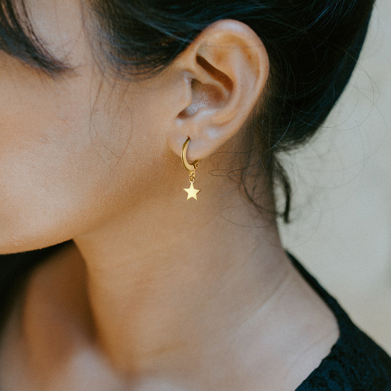 S925 Sterling Silver Earrings for Women Korean Style Elegant Temperament Five-Pointed Star Glossy Star Pendant Ear Clips Ear Jewelry Hot Sale