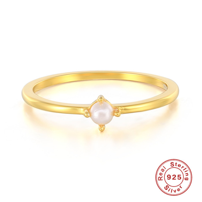 S925 Sterling Silver Single Mini Pearl Ring European and American Hot Selling Fashion Ins Style Simple Engagement Ring Tail Ring for Women