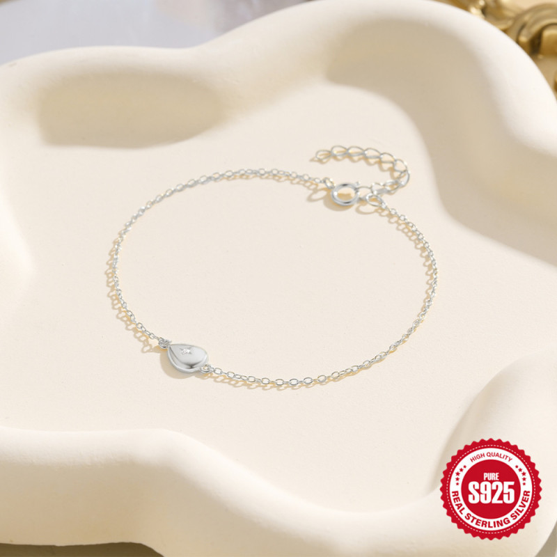 New S925 Sterling Silver Water Drop Inlaid Diamond Women's Daily Versatile Bracelet Korean and Japanese Internet Celebrity Hot-Selling High-End Bracelet Jewelry
