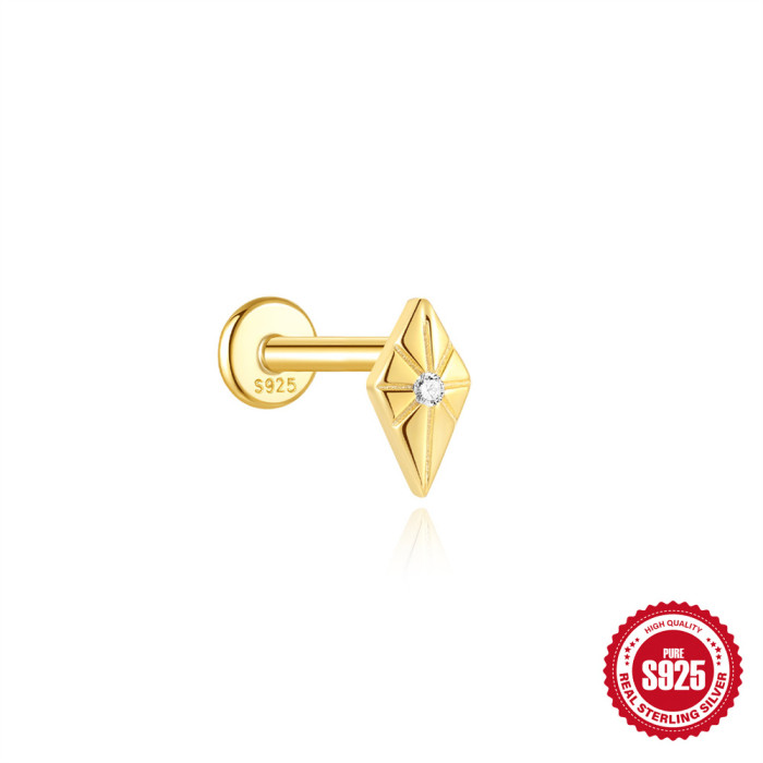S925 Sterling Silver Pearl Butterfly Soft Bone Flat Head Spiral Piercing Ear Bone Stud European and American Hot Selling Geometric Diamond-Encrusted Ear Jewelry