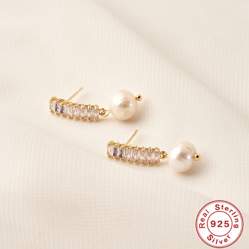 S925 Sterling Silver High-End Shell Pearl Inlaid Diamond Earrings Korean and Japanese Luxury Elegant High-Grade Pearl Stud Earrings Drop Earrings Women's Jewelry