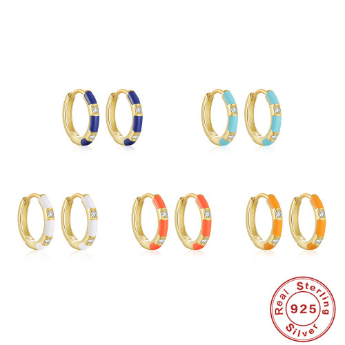 S925 Sterling Silver Enamel Oil Drop Diamond Inlaid Trendy Ear Cuff Hoop Earrings Jewelry European and American Hot Selling INS French Style Earrings