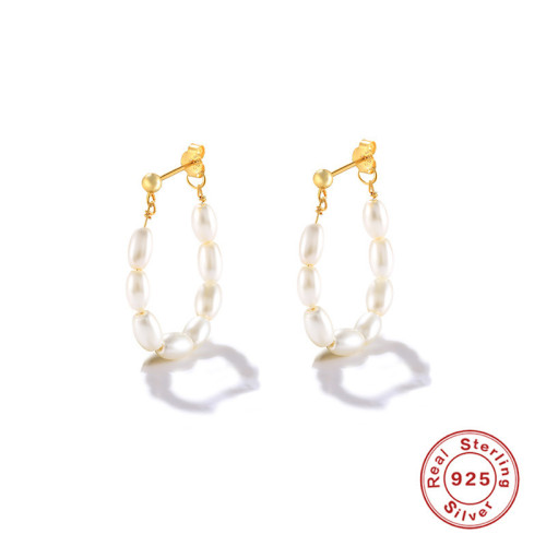 S925 Sterling Silver Socialite Pearl Hoop Earrings Stud Earrings Korean and Japanese INS Dongdaemun Light Luxury Niche High-end Earrings