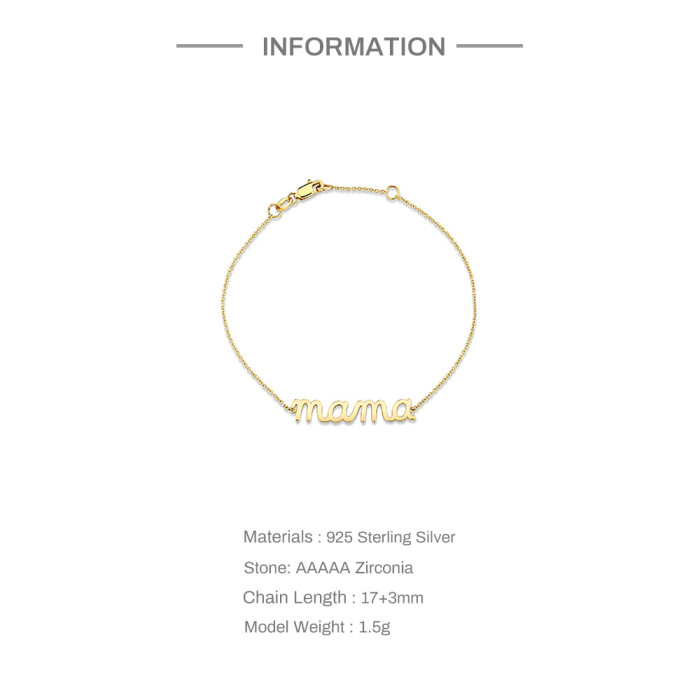 S925 Sterling Silver Minimalist Smooth Letter Mama Bracelet New Daily Versatile Elegant Jewelry Bracelet
