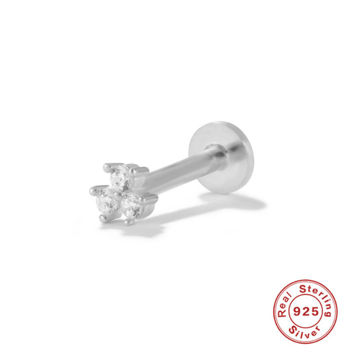 European and American Bestselling S925 Sterling Silver Three-Piece Diamond Piercing Earrings Creative Flat Head Threaded Piercing Cartilage Studs