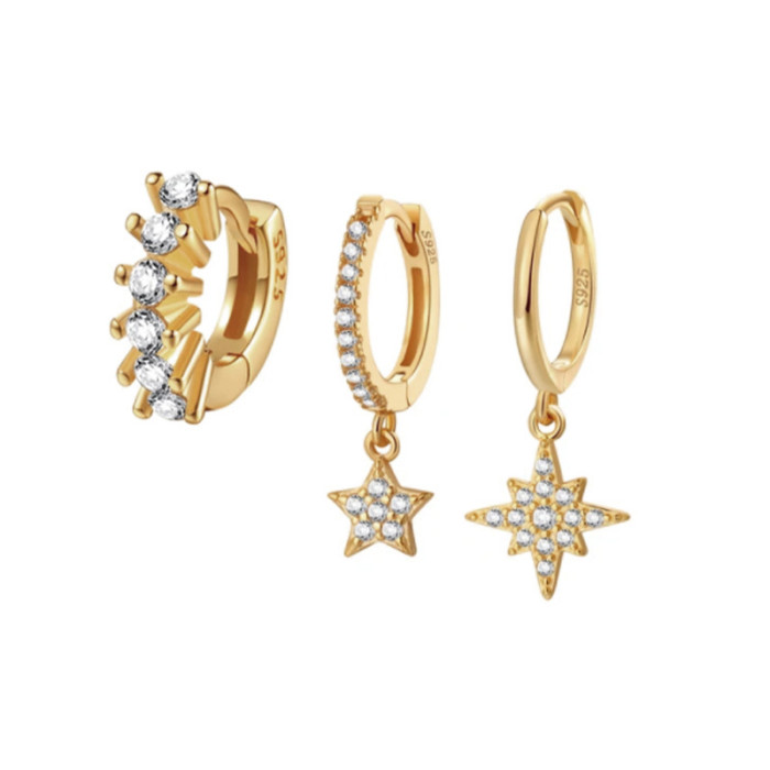European and American Trendy INS Style Earrings Set Hot Selling on AliExpress Inlaid Brass Layered Women's Jewelry