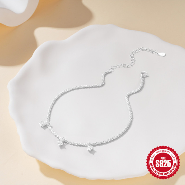 New S925 Sterling Silver Three Zircon Pendant Anklet European and American Hot-Selling Summer Style Foot Jewelry Inlaid with Diamonds Elegant Anklet for Women