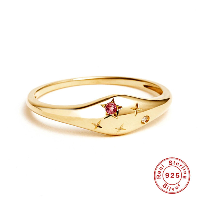 S925 Sterling Silver Twelve Constellations Star Diamond Inlaid Women's Ring European and American Cross-Border Creative INS French Style Ring