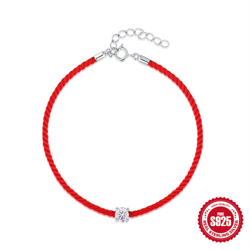 New S925 Sterling Silver Single Moissanite Red Rope Bracelet Internet Celebrity Hot Selling Same Style Good Luck Hand Jewelry Bracelet for Women