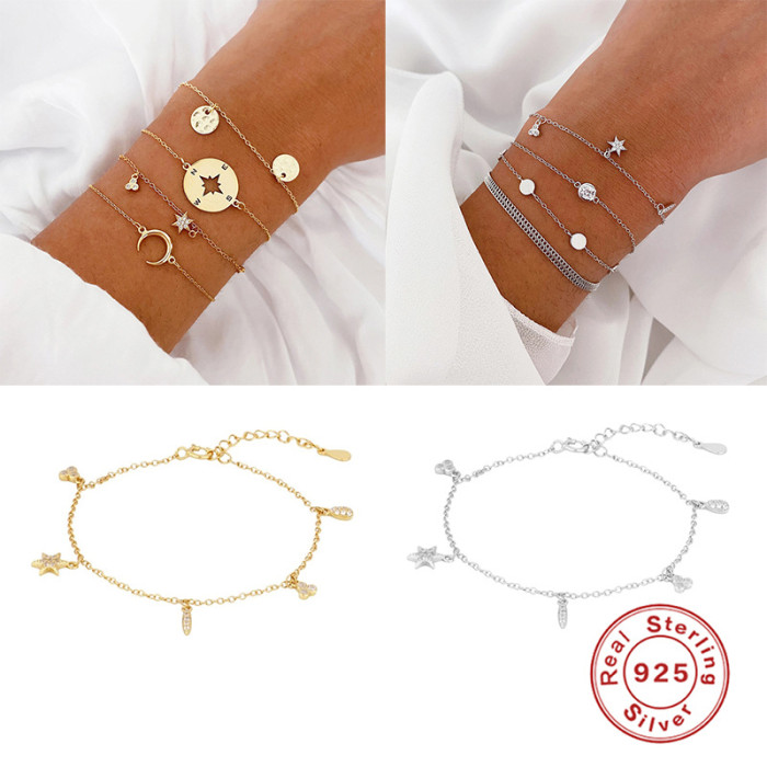 S925 Sterling Silver Exquisite Star Geometric Small Accessories Combination Bracelet Bracelet Trendy Elegant Internet...