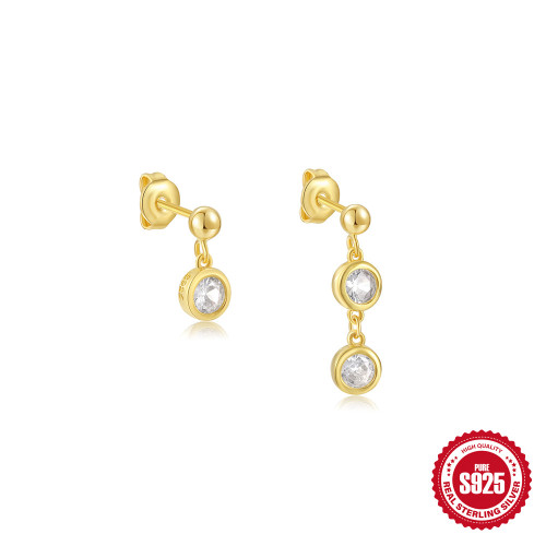 S925 Sterling Silver Inlaid Diamond Asymmetric Personality Creative Earrings Korean Version INS Style Niche High-end Earrings for Women