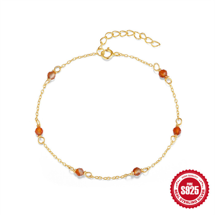 New S925 Sterling Silver Simple Agate Handmade Beaded Bracelet European and American Hot-Selling French Style Elegant Women's Jewelry