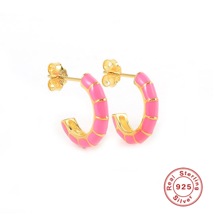 S925 Sterling Silver Earrings C-shaped Colorful Ear Clips Ear Cuffs Cross-border Hot-selling Fashion Handmade Oil Drop European and American Creative Earrings