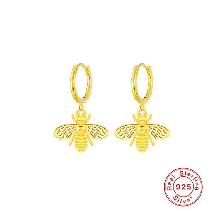 S925 Sterling Silver INS Style Insect Bee Earrings Cross-Border Creative Simple Personality Hoop Earrings Versatile Ear Jewelry