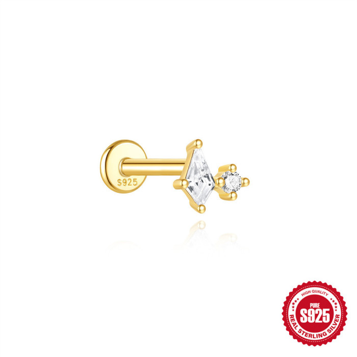 S925 Sterling Silver Inlaid Diamond Tassel Flat Head Soft Bone Spiral Piercing Ear Bone Stud European and American Hot-Selling High-End Opal Ear Jewelry