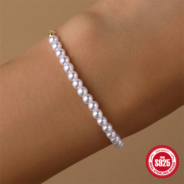New S925 Sterling Silver Light Luxury Elegant Versatile Pearl Bracelet Korean Version Niche Design Internet Celebrity Women's Jewelry