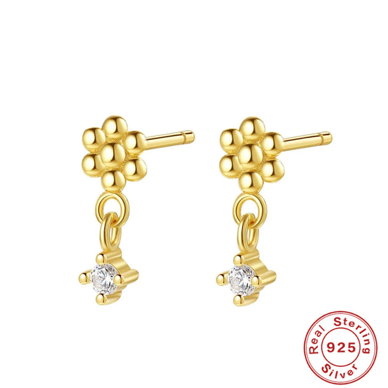 S925 Sterling Silver INS Creative Mini Chrysanthemum Inlaid Diamond Stud Earrings European and American Personality Temperament Trendy Versatile Earrings