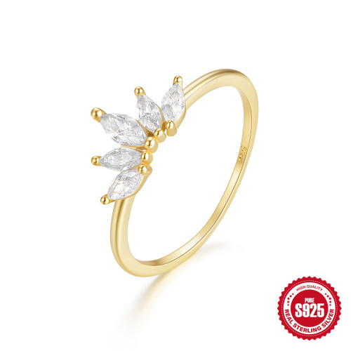 S925 Sterling Silver Marquise Diamond-Studded Index Finger Ring Korean Version Light Luxury Fashion Elegant Personality Ring 18K Gold Plated Ring