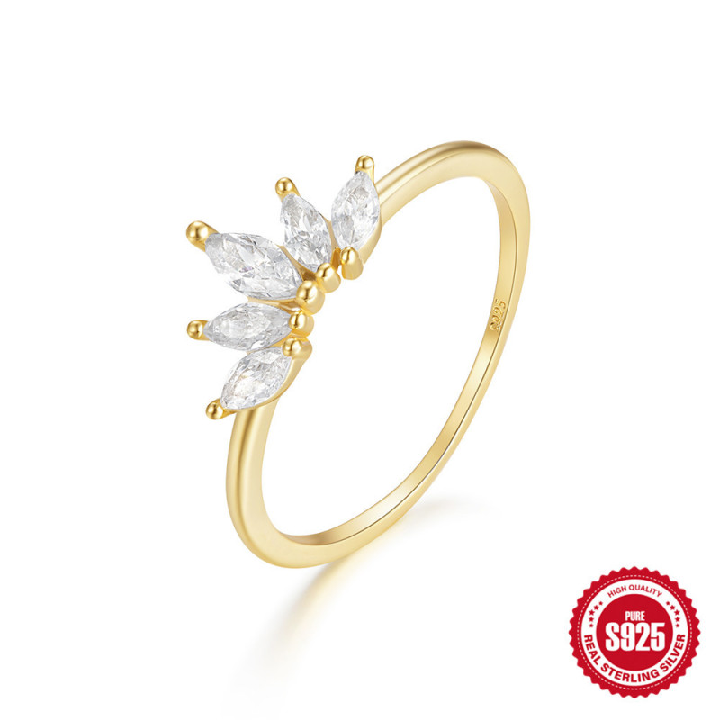 S925 Sterling Silver Marquise Diamond-Studded Index Finger Ring Korean Version Light Luxury Fashion Elegant Personality Ring 18K Gold Plated Ring