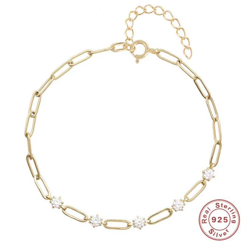 S925 Sterling Silver Fashion Versatile Paperclip Diamond Bracelet European and American Trendy Personality Simple Creative Bracelet Jewelry