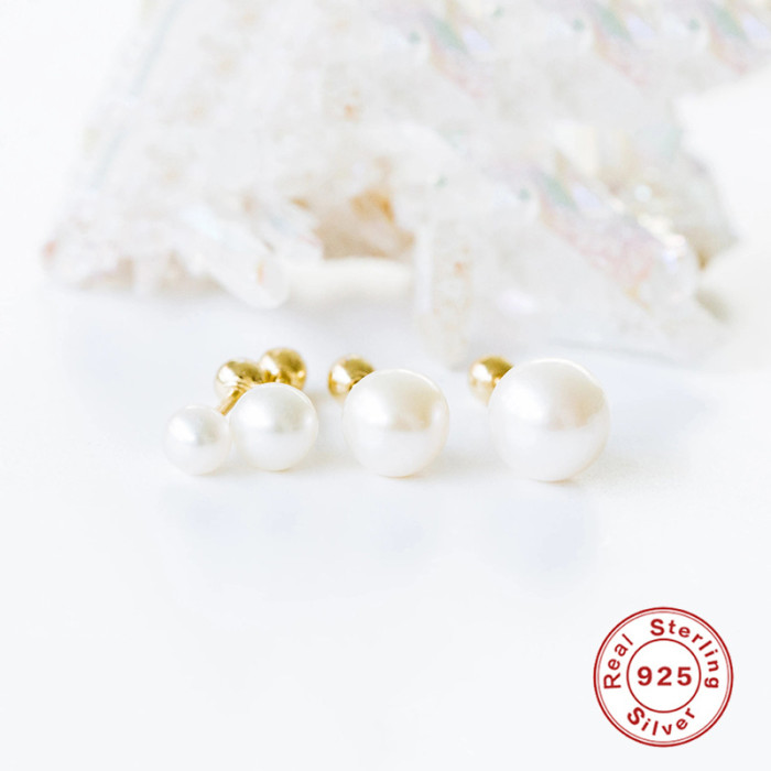 S925 Sterling Silver Simple Pearl Threaded Piercing Ear Bone Stud Korean and Japanese Bestselling Cross-Border Trendy Creative Single Earring