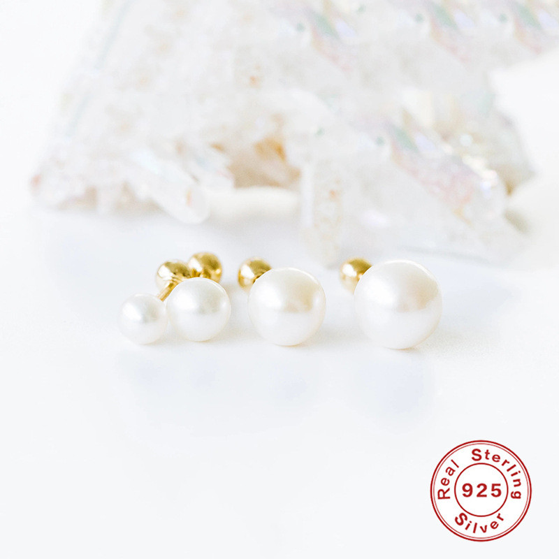 S925 Sterling Silver Simple Pearl Threaded Piercing Ear Bone Stud Korean and Japanese Bestselling Cross-Border Trendy Creative Single Earring