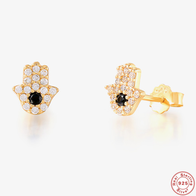 S925 Sterling Silver Earrings Angel Eyes Black Diamond Studs TikTok Same Style Inlaid Exquisite Earrings European and American Bestselling Accessories