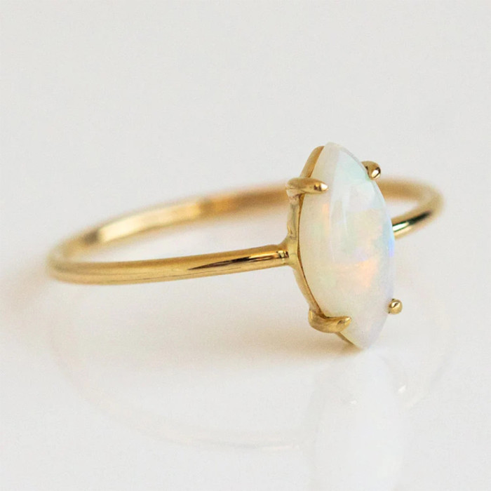 S925 Sterling Silver Four-Prong Setting Opal Ring European and American Fashion Simple Ins Style Women's Wedding Ring