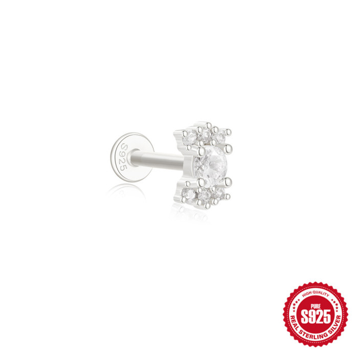 925 Sterling Silver Tassel Water Drop Zircon Cartilage Piercing Flat Spiral Piercing Stud Earrings European and American Hot Selling INS Ear Bone Studs