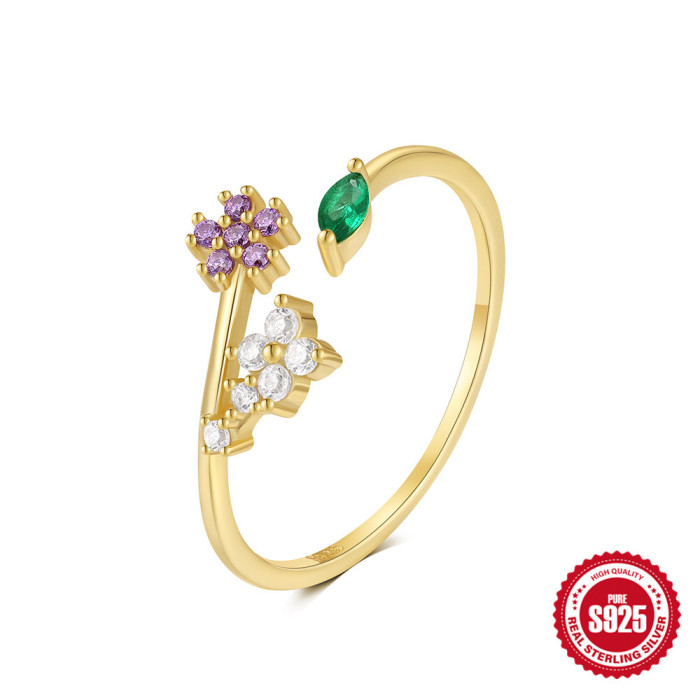 S925 Sterling Silver Heart Flower Inlaid Diamond Open Ring Korean Version Light Luxury Ins Opal Niche High-end Index Finger Ring