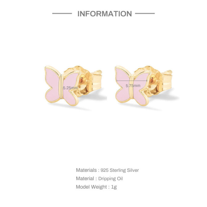 S925 Sterling Silver INS Butterfly Enamel Oil Drop Colorful Stud Earrings Bestselling Cute Elegant Earrings