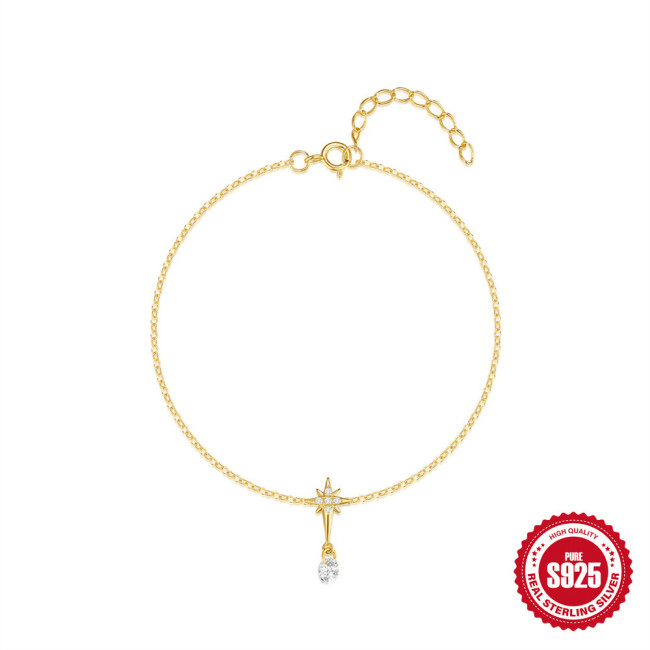 S925 Sterling Silver Classic Eight-Pointed Star Inlaid Diamond Bracelet European and American Cross-Border Hot-Selling Elegant Versatile INS Style Jewelry