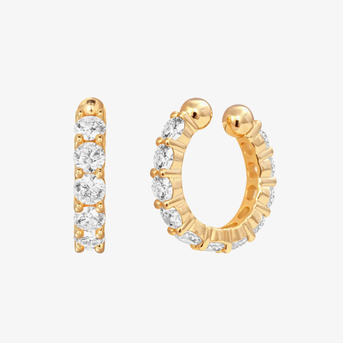 S925 Sterling Silver Earrings European and American Fashion Simple Ins Style Ear Clip Single Row Inlaid Zirconia Non-Pierced Round Earrings