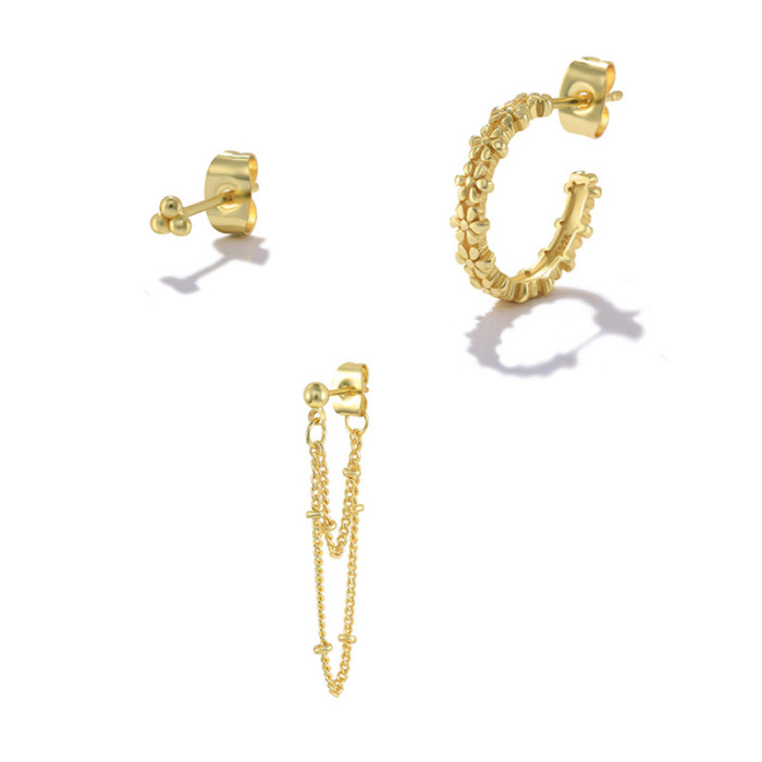 European and American Trendy INS Style Earrings Set Hot Selling on AliExpress Inlaid Brass Layered Women's Jewelry