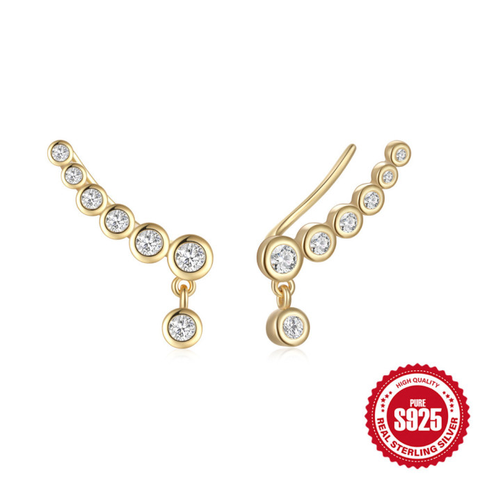 S925 Sterling Silver Round Diamond Single Row Earrings Ear Clips New Trendy Niche Design Internet Celebrity Style Earrings