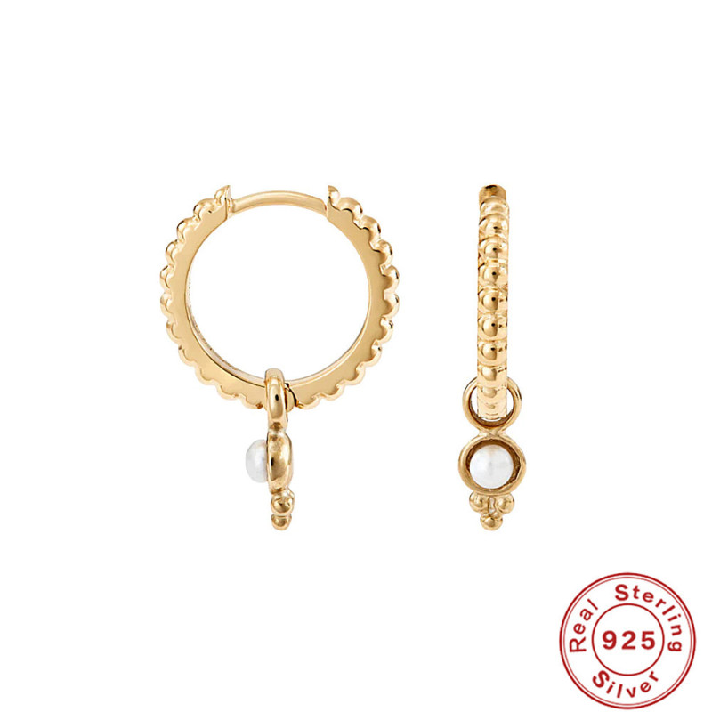 S925 Sterling Silver Classic Dot Hoop and Pearl Pendant Earrings Korean Style Internet Celebrity Retro Evening Wear Earrings