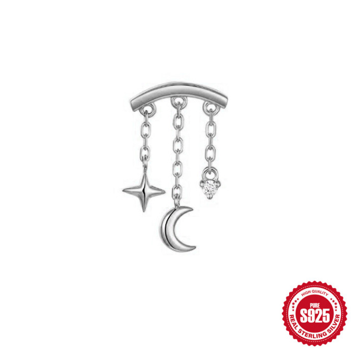 S925 Sterling Silver Tassel Chain Inlaid Diamond Heart Flat Head Threaded Piercing Ear Bone Stud for Women AliExpress Hot Selling Ear Jewelry