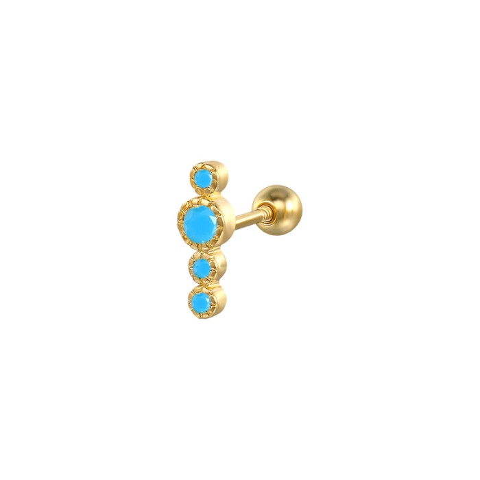 925 Sterling Silver Geometric Long Zircon Spiral Cartilage Piercing Small Gold Ball Earrings European and American Hot Selling Piercing Ear Bone Studs