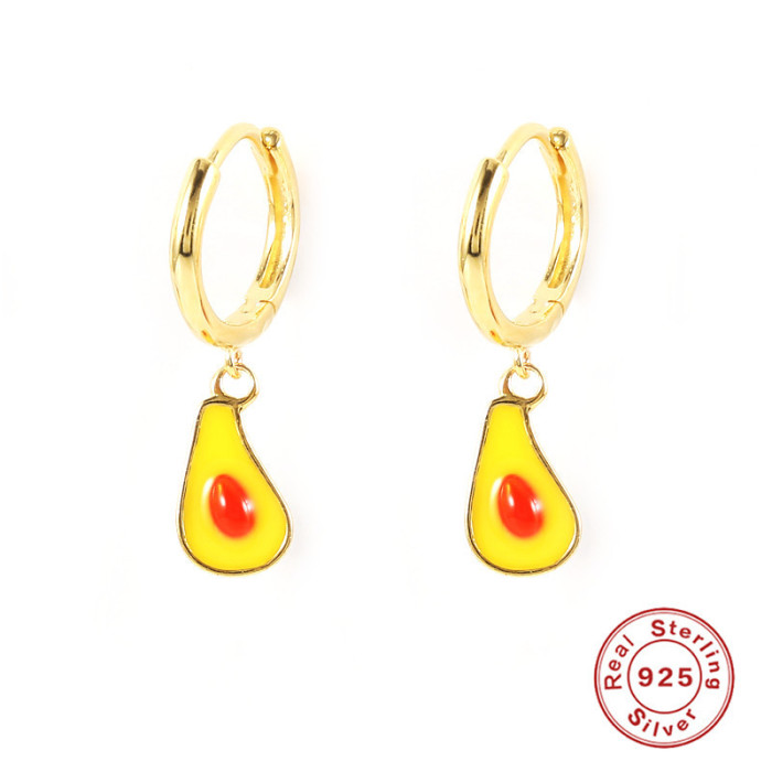 S925 Sterling Silver Fruit Pendant Oil Drop Earrings Hoop Earrings European and American Hot Selling Fashion Simple Creative Earrings Jewelry