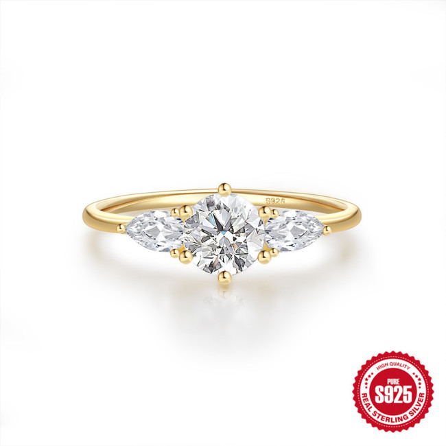 S925 Sterling Silver Six-Prong Diamond-Studded Ultra-Shiny Ring for Women, European and American Fashion Hot-Selling Carat Diamond-Studded High-End Engagement Ring