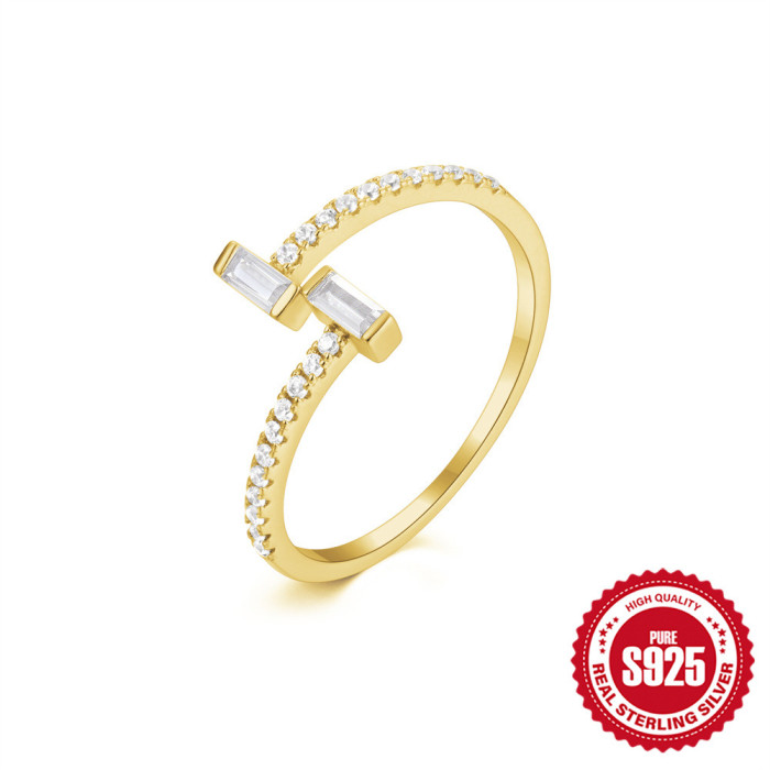925 Sterling Silver Letter Zircon Light Luxury High-end Open Ring Ins Minimalist Style Versatile Fashion Exquisite In...