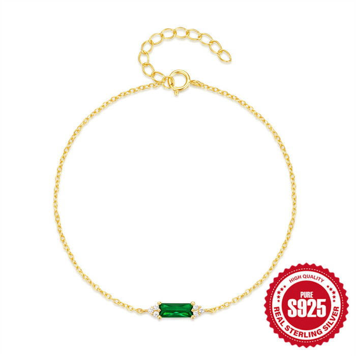925 Sterling Silver Rectangular Inlaid Zircon Versatile Bracelet European and American Hot-Selling Elegant Design INS Minimalist Jewelry for Women