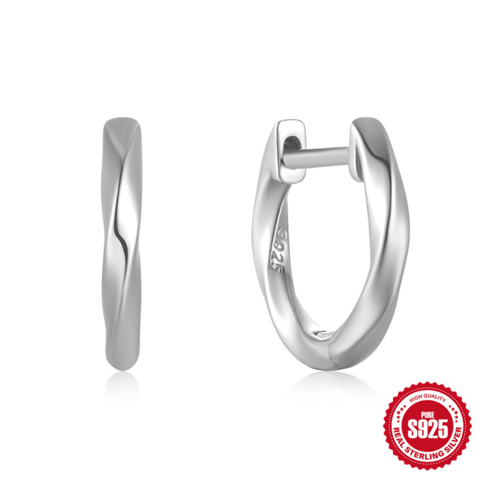S925 Sterling Silver Twisted Elegant Versatile Hoop Earrings Ear Clips Earrings European and American Style Personality Ins Minimalist Earrings for Women